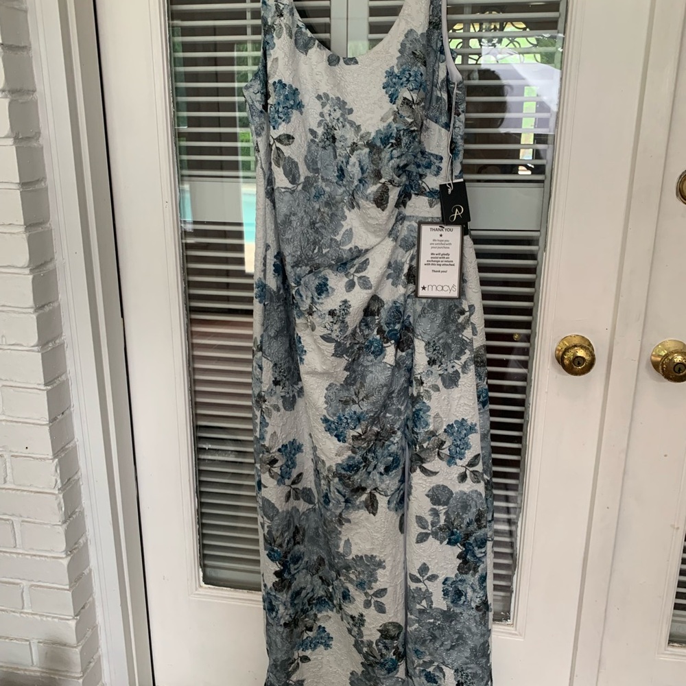 Adrianna Papell Blue and White Embroidered Dress
